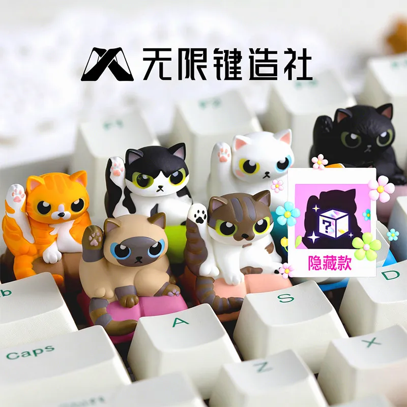 Katzen-Harz-Tastenkappe Blind Box Einzelner Esc-Taste für mechanische Tastatur Deko Stressabbauend Niedlicher Anime-Stil Überraschungsbox Spielzeug