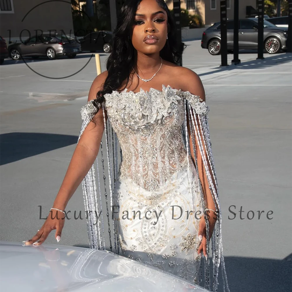 Sparkly Beading Crystal Prom Dresses for Women Diamond Mermaid Wedding Party Gowns Customized Off Shoulder robe de soiree dubaï