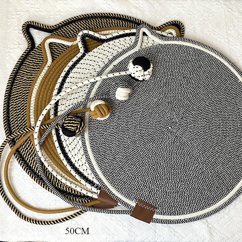Cotton Rope Braided Cat Scratcher Toy Ball Integrated Cat Sleeping Pad Scratch-Resistant, Wear-Resistant, Washable Pet Pad