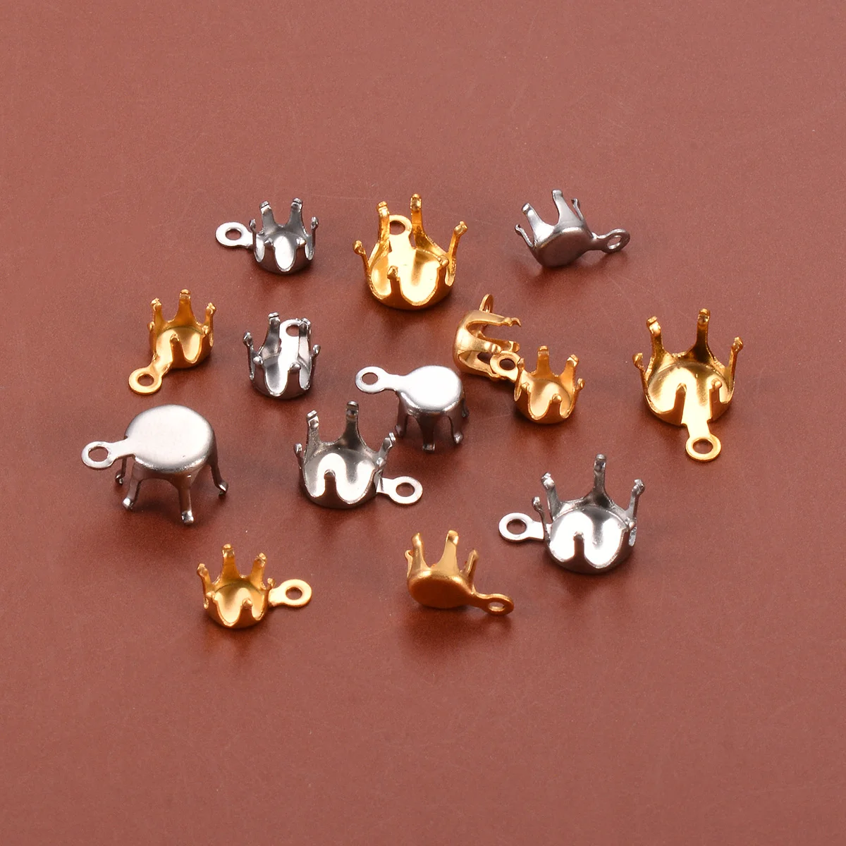 50pcs/lot Stainless Steel Gold Silver Color Blank Claw Setting Base Clasps 5mm-8mm Rhinestone Beads DIY Earrings Findings