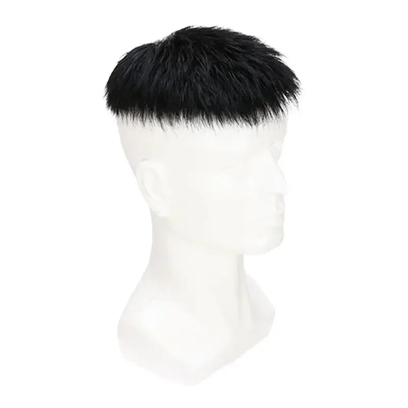 Wig rambut manusia, klip rambut palsu pria 16x18cm 6 inci 100%, ekstensi rambut, sistem pengganti lama, Wig rambut pria