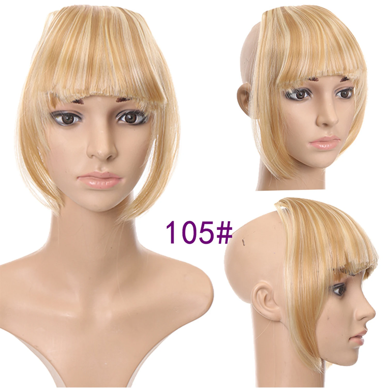 Synthetisch dameshaar Korte rechte stompe pony Natuurlijke nep-valse haarclip-in haarstukken voor zwarte hittebestendige vezels