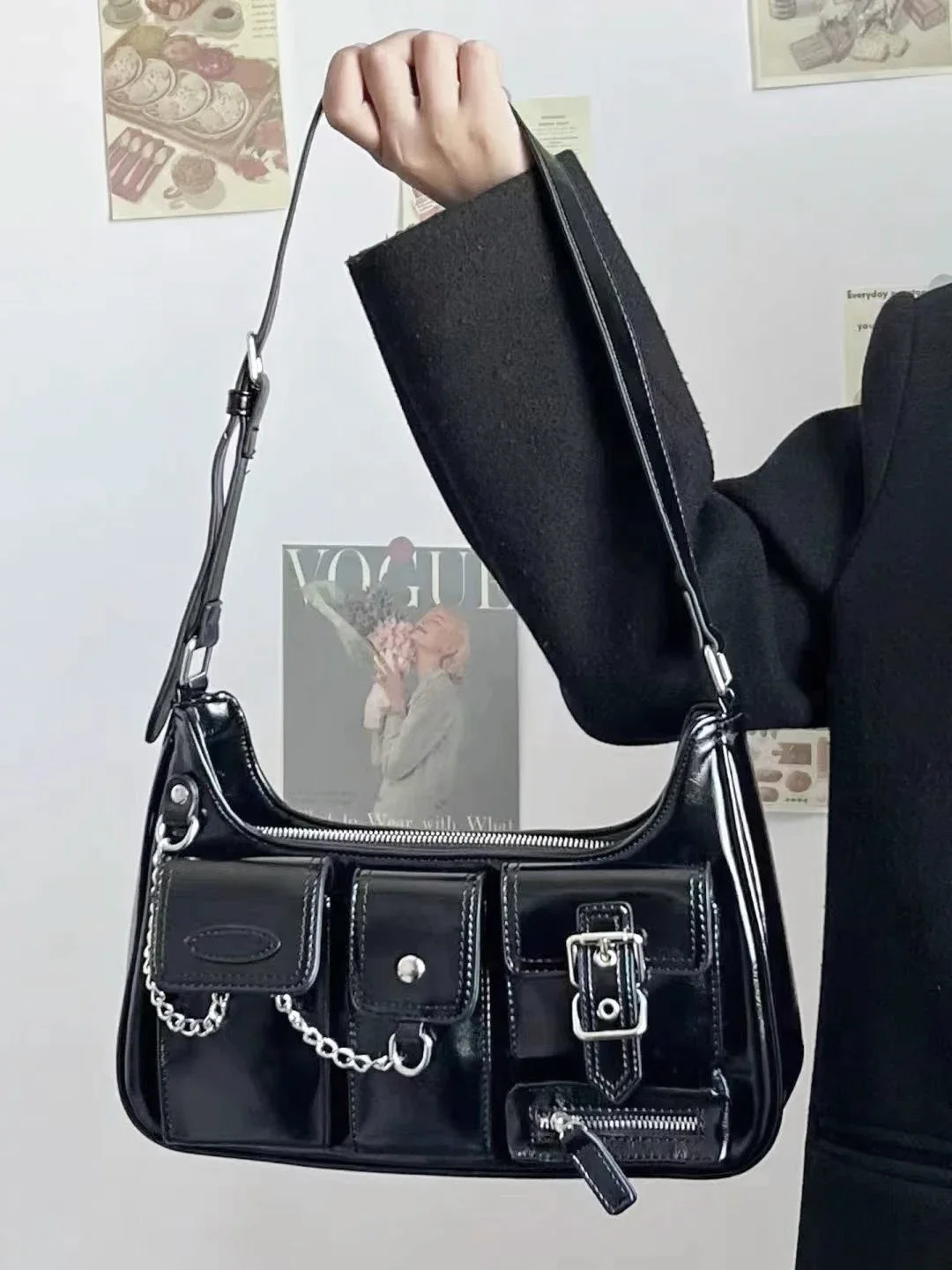 Women Fashion Bag Shoulder Luxury Design Handbag Faux Leather Trend Pure Color Crossbody Bag