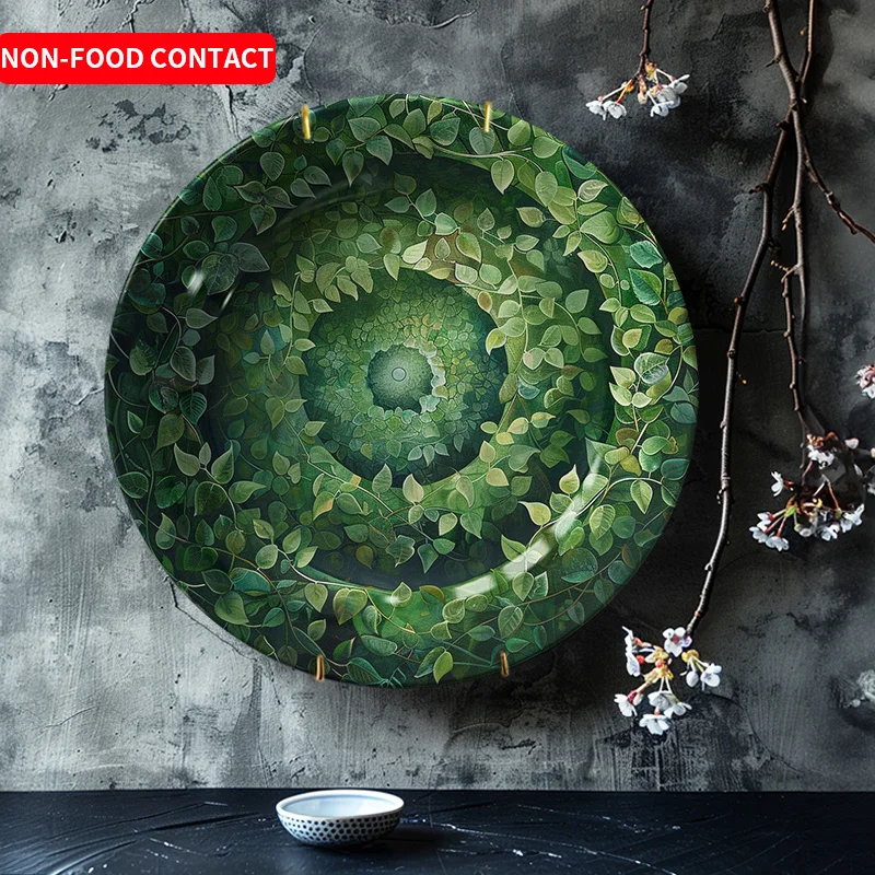 1pc Modern Minimalist Ceramic Decorative Plate - Green Leaf Spiral Art Design, Non-Food Contact Nordic Style for Home, Living