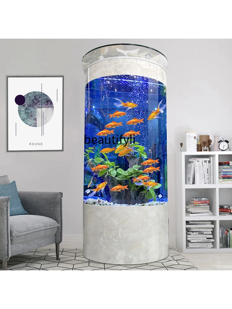 Fish Globe Living Room Small Semicircle Glass Aquarium Cylindrical Vertical Household Floor Fish Tank