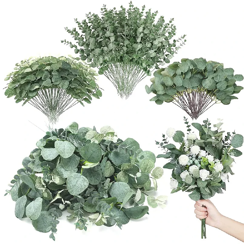

30/60/120Pcs Artificial Eucalyptus Leaves Stems Bulk 3 Kinds Mixed Silver Dollar Eucalyptus Bouquets Floral Wedding Home Decor