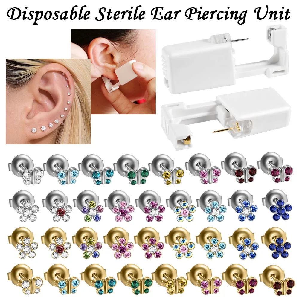1PC Disposable Sterile Ear Piercing Unit Crystal No Pain Cz Gem Ear Studs Earrings Tragus Cartilage Helix Piercing Jewelry