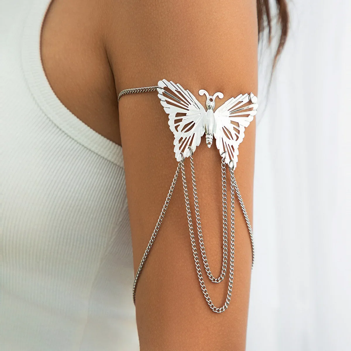 Exaggerated Punk Butterfly Armlet and Leg Chain with Metal Chains and Fringes for Women Fashionable Body Chain Fine Jewelry Set