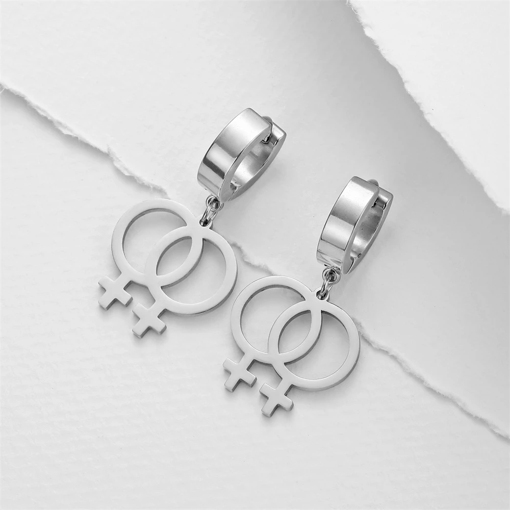 Amaxer Female Symbol Stainless Steel Earrings for Women Girl Venus Sign Pendants Charm Drop Earrings Jewelry Friend Gifts