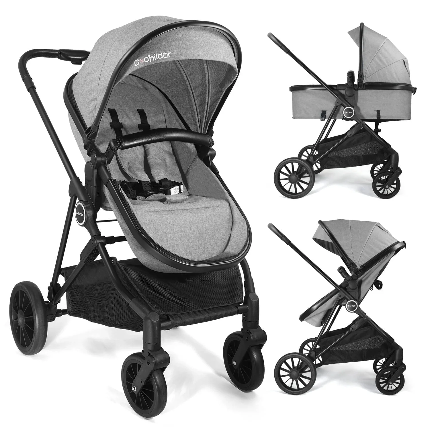 Newborn Bassinet Stroller Facing Parent & Outward, 3 Position Seat Recline Lightweight Foldable Baby Carriage for Infant Toddler