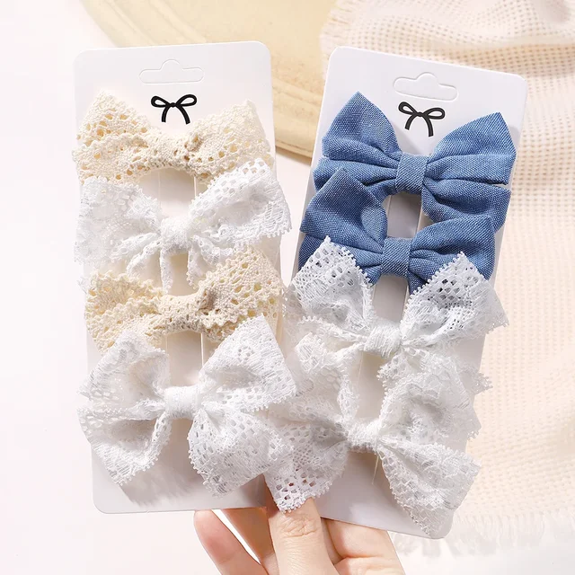 4 szt. Słodka koronka z nadrukiem Bowknot spinki do włosów dla dziewczynek ręcznie robiona szpilka butik Barrettes nakrycia głowy akcesoria do włosów dla dzieci