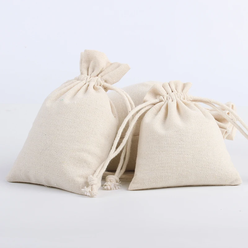 5 unids/lote DINYAO Color Natural claro algodón lino almacenamiento bolsas con cordón tela gruesa paquete de regalo de Navidad bolsas pequeñas