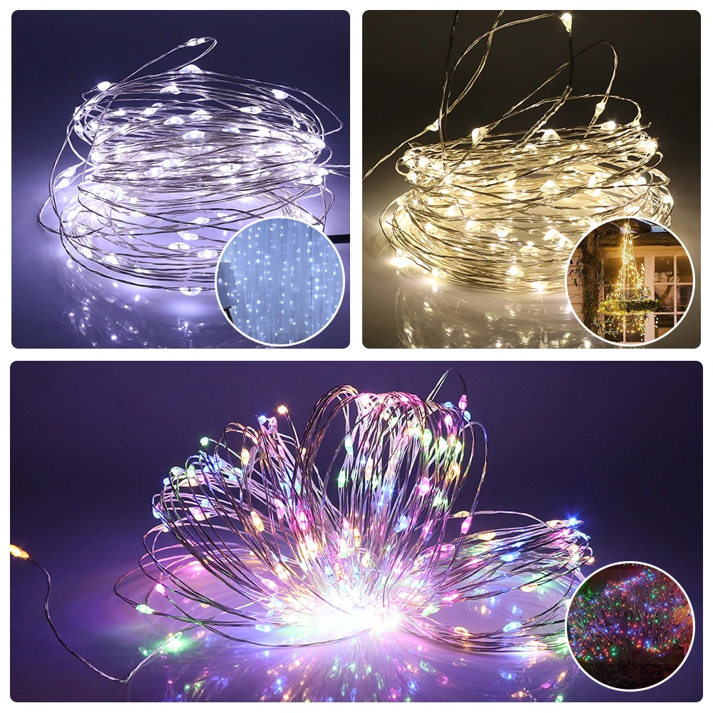 12V Led Fairy Lights filo d'argento 10M 20M 30M Holiday Christmas Light bianco caldo bianco RGB ghirlanda Luces per decorazioni di nozze