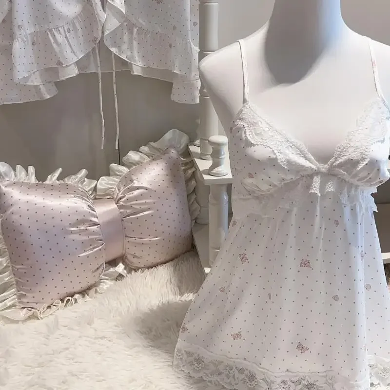 

Sexy Princess Style Pajamas Suit 3Pcs Cardigan Sling Top Pants Lady Autumn Spring New Home Clothing Print Loungewear Nightwear