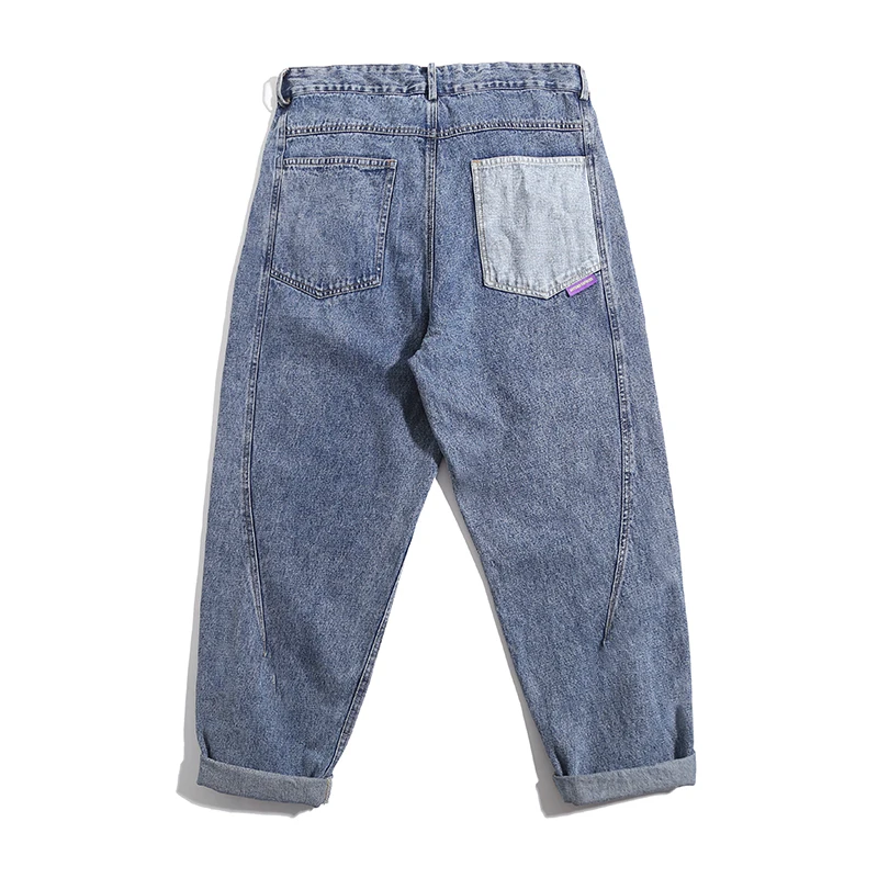 Fried snow wash color contrast sticker bag denim pants, Japanese vintage Harun jeans