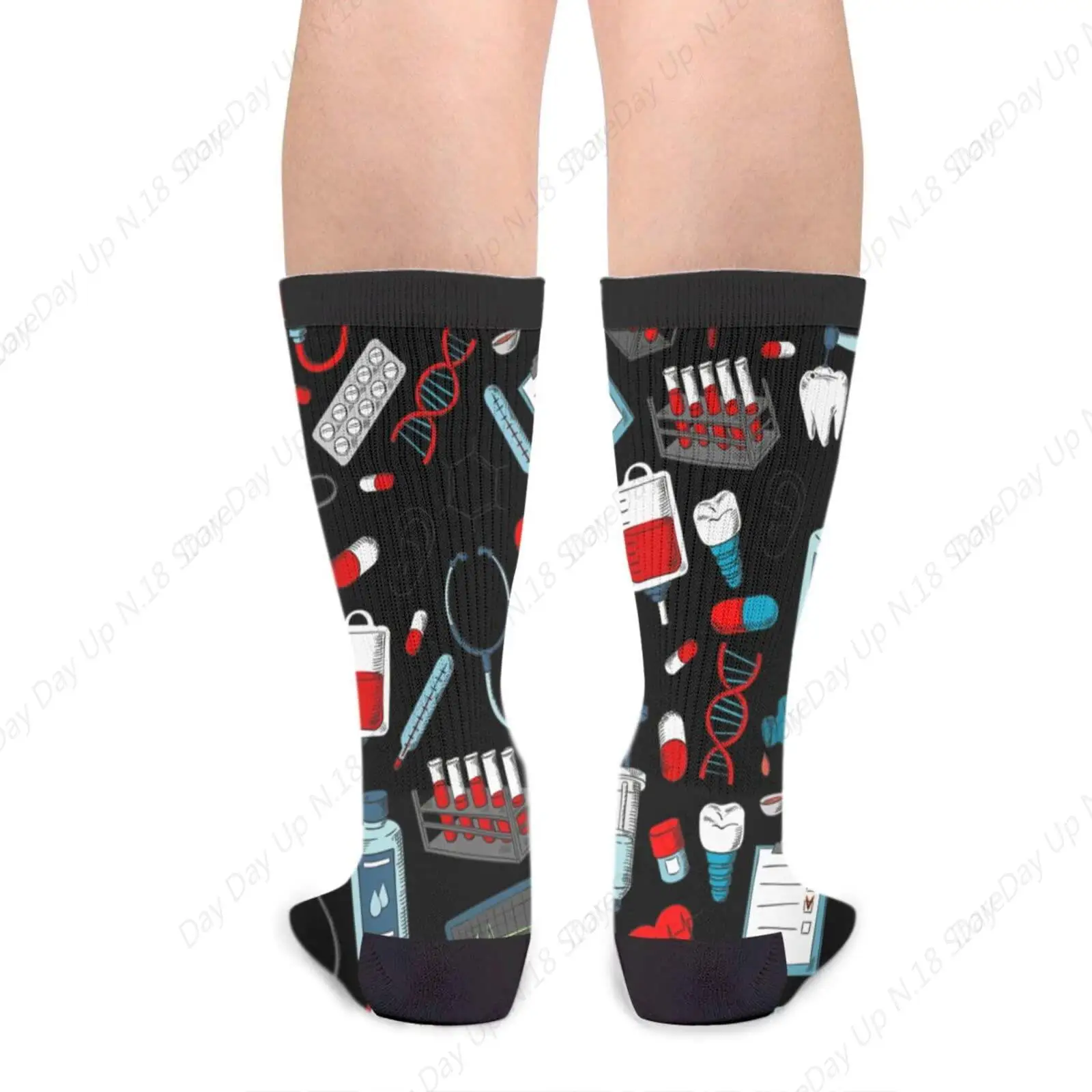 Medical Supplies Doctor Stethoscope Pills Microscope Heart Dna Novelty Fun Crew Socks Comfortable Men\'S And Women\'S Socks