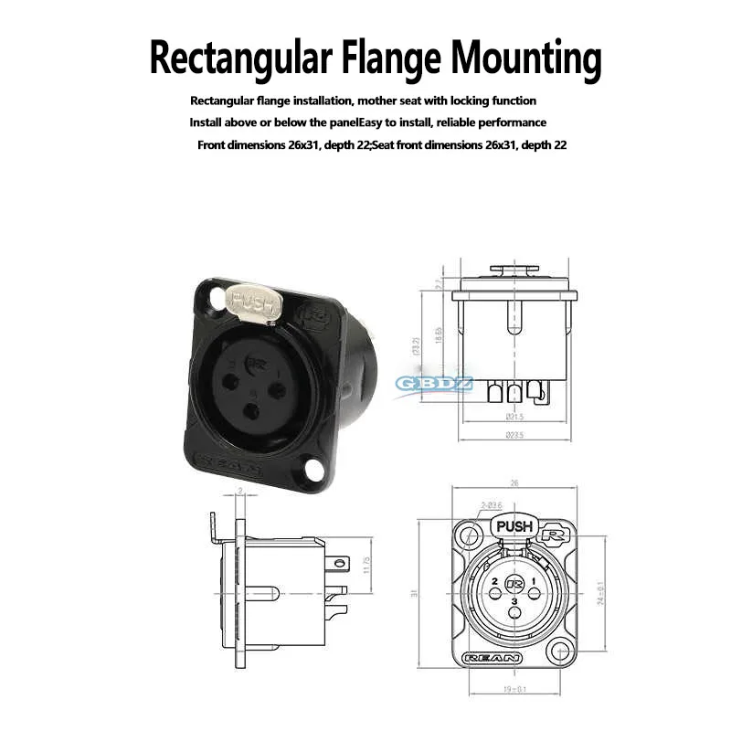 

XLR 3 Pin Gold plated Male Female Panel Audio Microphone Jack Socket Connector D-type Mount Amplifier Receptacle YS145BG YS146B