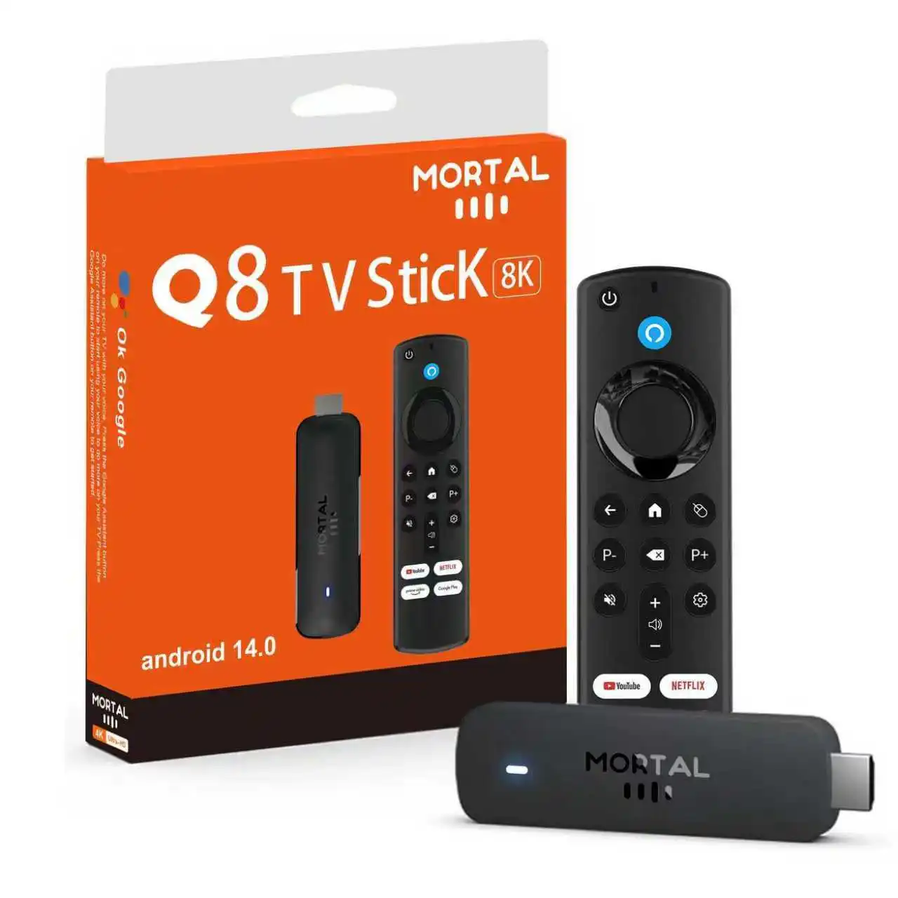 Mortal Android14 TV stick WIFI6 Voice Control TV stick Q8 8K video Allwinner H313 Netflix YouTube Tv box Free Live Streaming TV