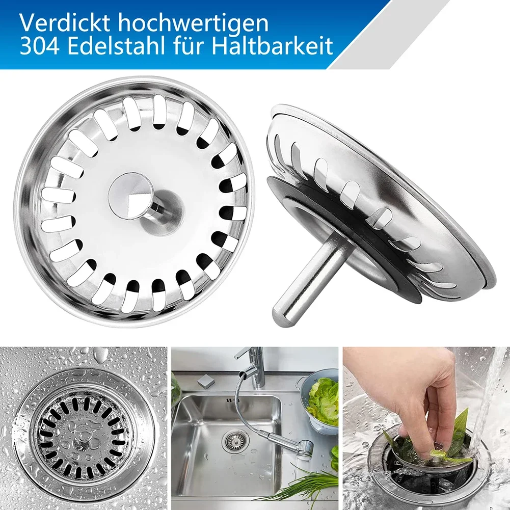 Aço inoxidável Kitchen Waste Plug, Premium Sink Strainer, Filtro de drenagem de bacia de substituição, Fixação Pin, 80mm, 82mm, 84mm, 1 Pc