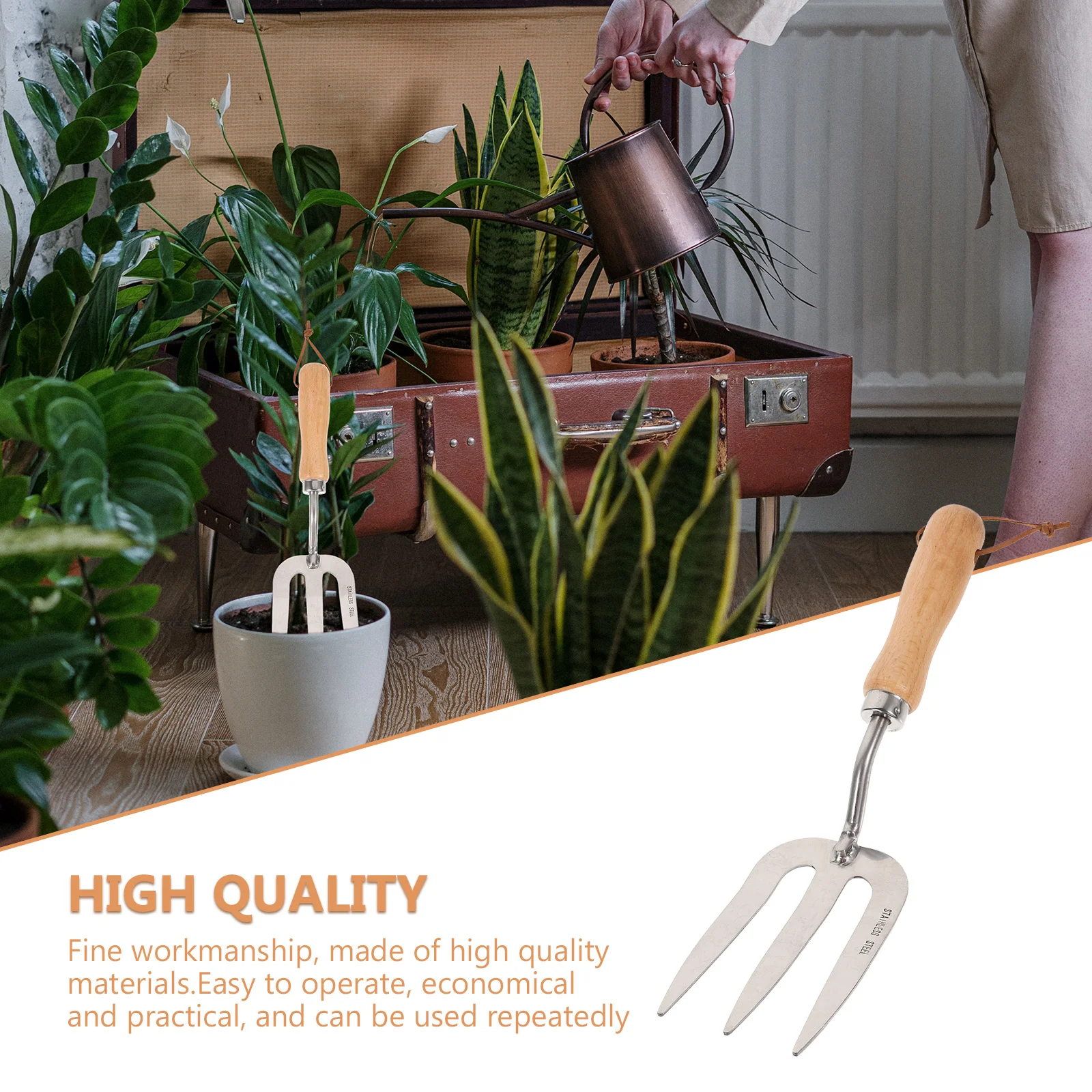 

Stainless Steel Rake Durable Garden Hand Tool Ergonomic Grip Multi-Purpose Cultivator for Soil Loosening Weeding Practical
