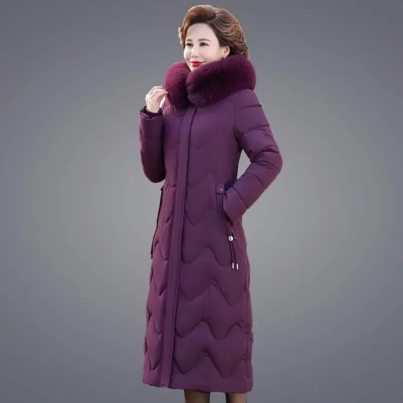 Windriel Winter X-Long Coats Women Thickened Middle Age Down Cotton Jacket Parka Distachable Hooded Snow Wear Clothes Outwear