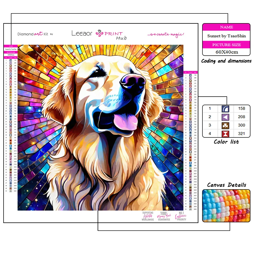 Glazen Kunst Dier Diamant Schilderij Kit Cartoon Hond Kleurrijke Hand Borduurwerk Decor Volledig Diamant Mozaïek Kruissteek Set Kamer Muur