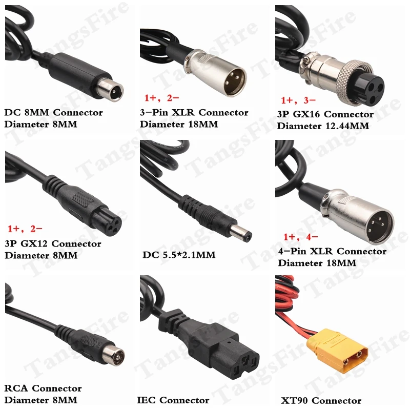 DC 5.5*2.1MM/DC 8MM/3P GX16/3-Pin XLR/RCA/IEC Connector For Electric bicycle scooter balancing vehicle Charger Accessories