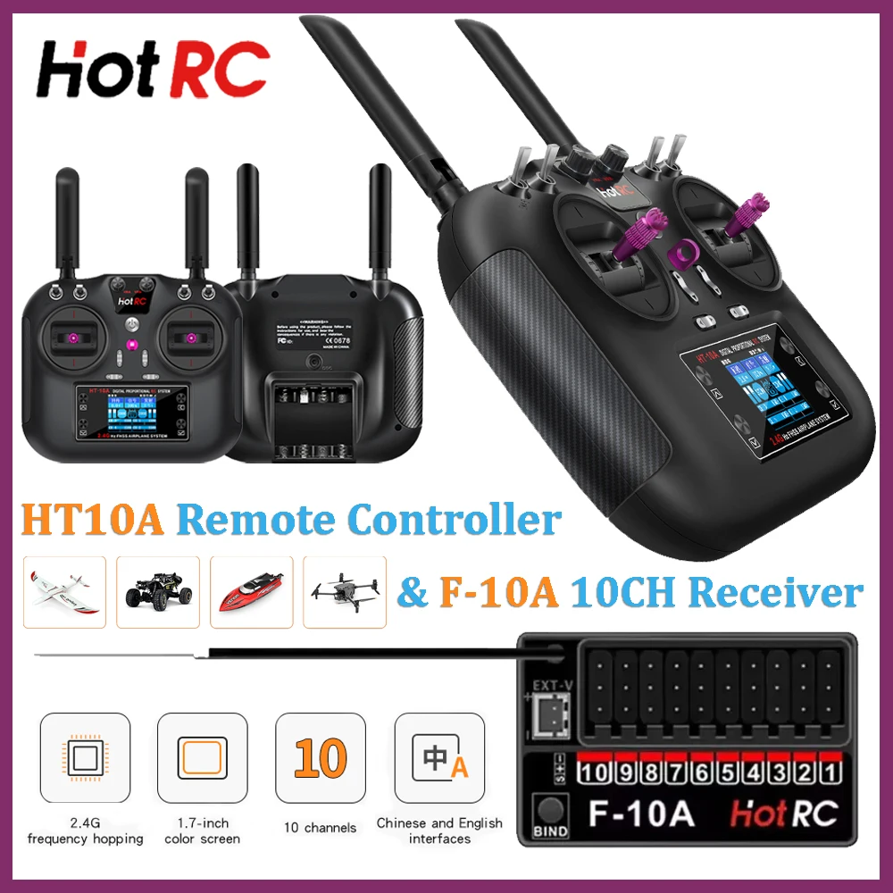 

HOTRC Remote Control Model Drone Airplane Part HT-10A 2.4GHz 10CH Radio System Transmitter F-10A 10CH Receiver for RC Car Boat