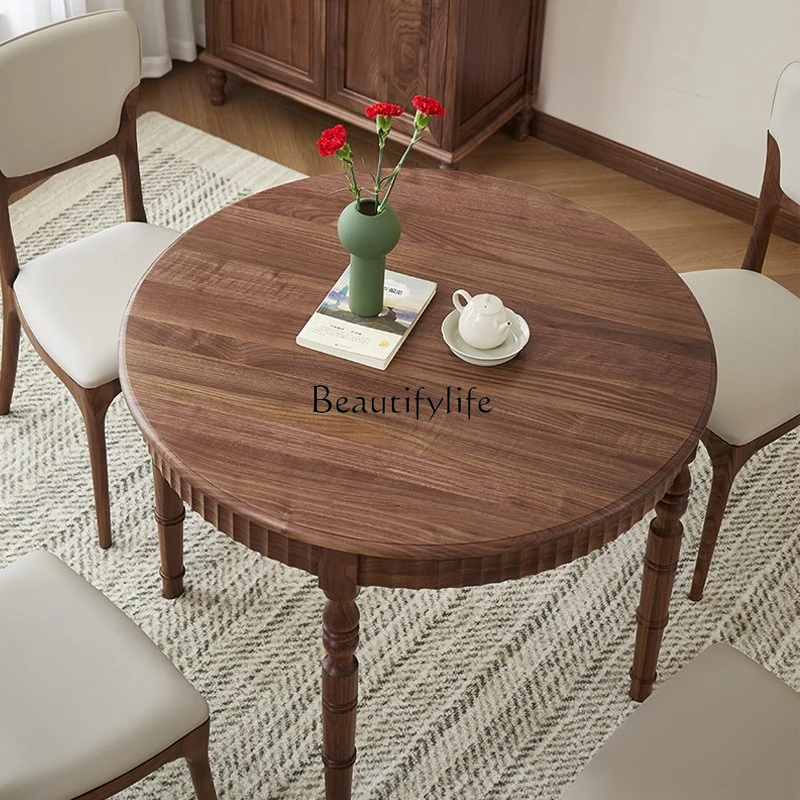 

North American black walnut all solid wood round dining table American retro round dining table