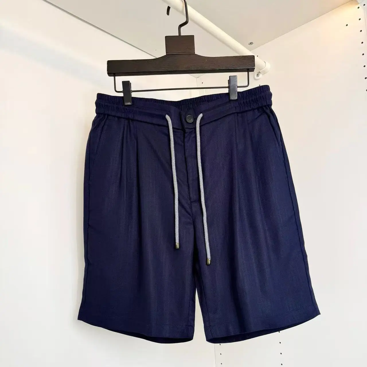 Italian gentleman linen elastic waist straight slacks men's five-point shorts