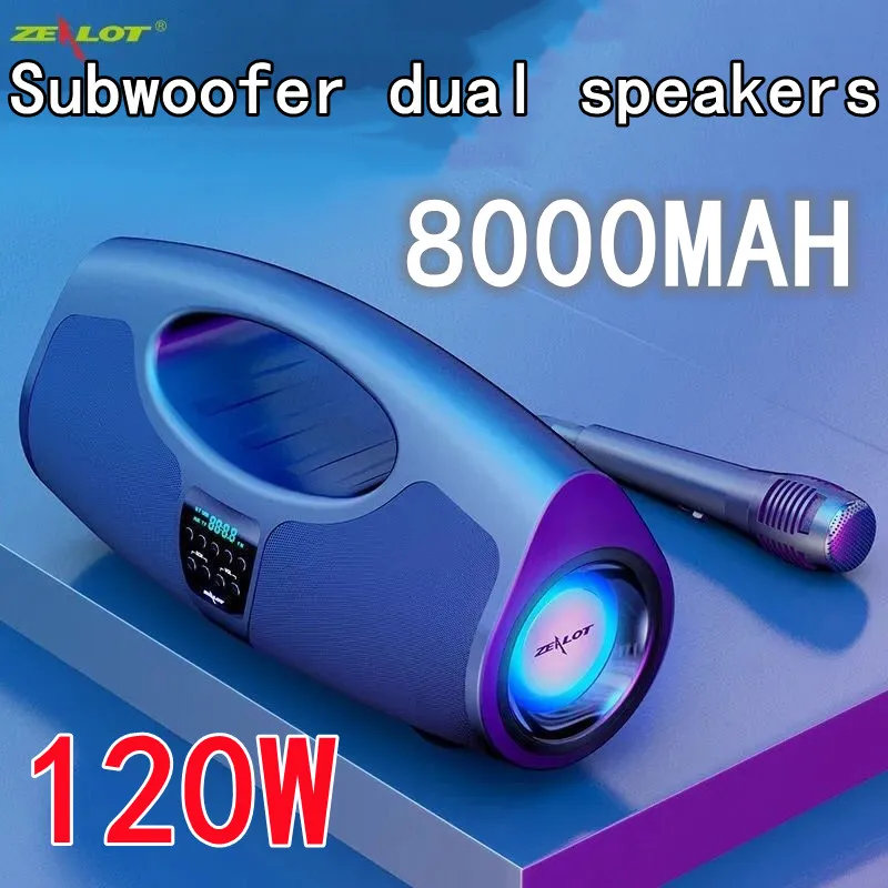 Protable Outdoor Karaoke with Microphone 120W Power Subwoofer Sound Column Portable Party Box KTV Subwoofer FM Bluetooth Speaker