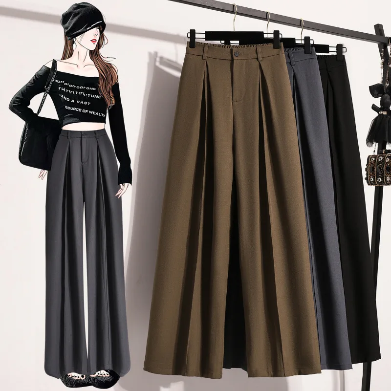 

Big Size Pants Women 2025 Autumn New Arrival High Elastic Waist Beige Or Black Color Loose Trousers Women Large Size Pants