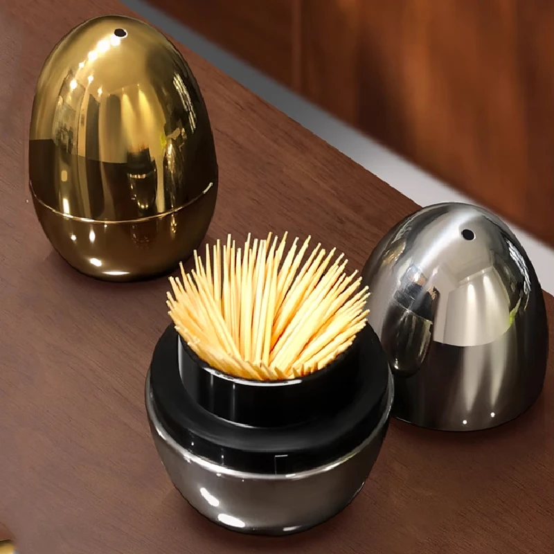 304 Stainless Steel Toothpick Storage Box Egg-shaped Toothpick Tube Luxury Household Toothpick Jar Home Decoration Ornaments