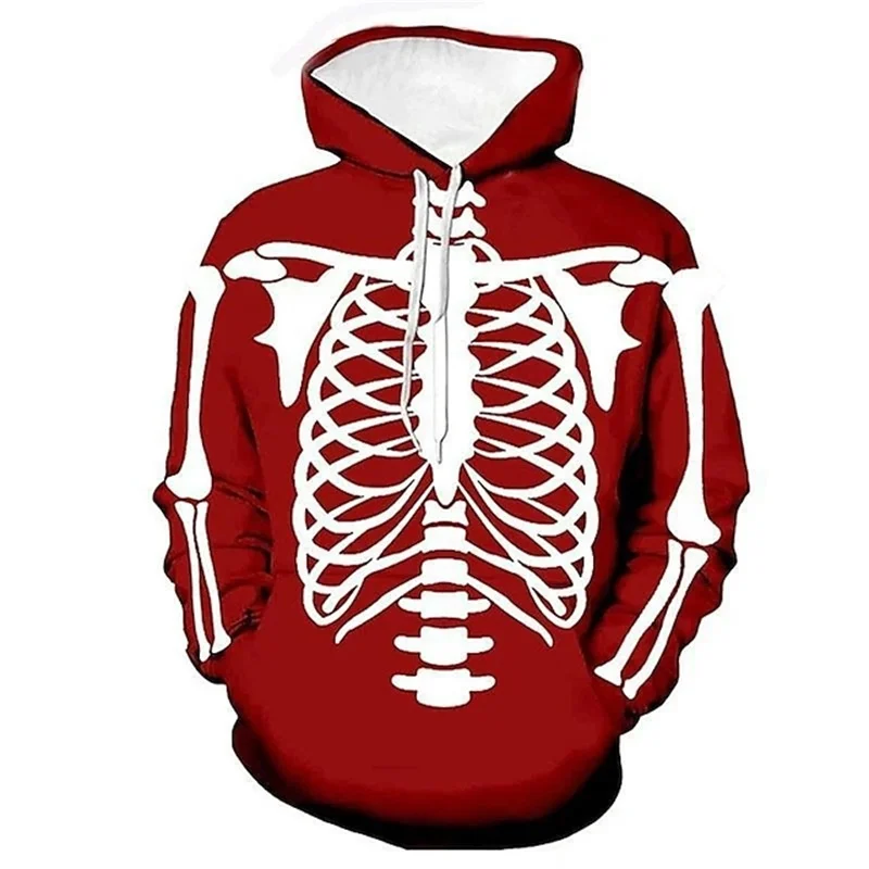 Felpa con cappuccio grafica scheletro di tendenza moda Halloween manica lunga teschio felpa stampata in 3D Casual Streetwear pullover larghi da uomo