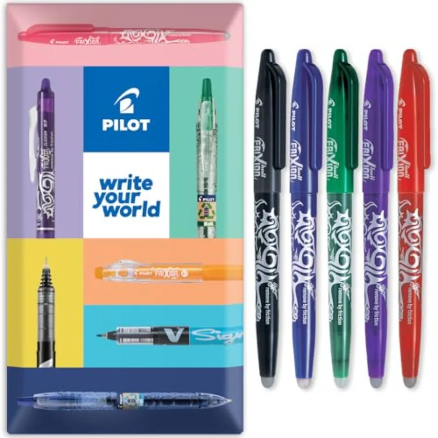 

Frixion Heat/Friction Erasable Rollerball Pen FR7 - Medium Line 0.7mm Tip Nib - Essential Wallet Pack of 5 - Black, Blue, Red,