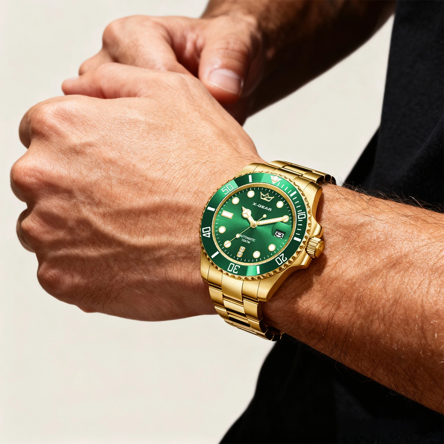 ساعة X-GEAR Water Ghost المضيئة للغوص حركة ميكانيكية أوتوماتيكية من الفولاذ المقاوم للصدأ حزام ساعة بإطار من السيراميك مقاوم للماء
