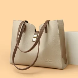 Solid Color Simple Large Capacity Women's Tote Bags High Quality Soft Leather Female Handbag Luxury Trendy Women Shoulder Bag
