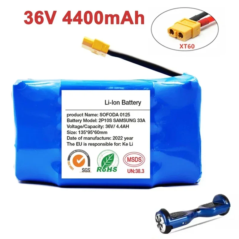 36V 6.0Ah Battery Hoverboard Rechargeable Li-ion Battery Pack Li-ion Cell For Electric Self Balance Scooter Hoverboard Unicycle