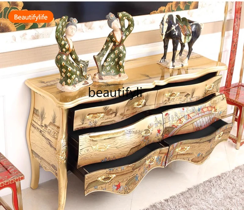 

02A Новый китайский стиль, окрашенная золотой фольгой, массив дерева, украшение для прихожей, мебель, витрина