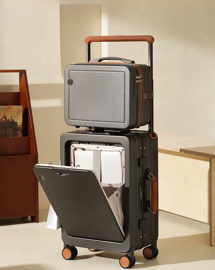 Zwitsers zakmes voorkant open deksel moeder- en kindkoffer 20-inch boarding brede trekstang aluminium dames en heren