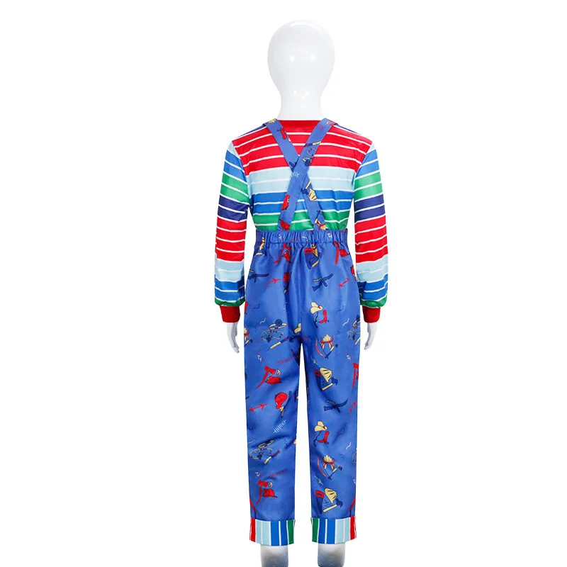 Anime Chucky Role Dress spaventoso Child is Play Chucky Cosplay Costume Cos maschere tute abbigliamento di Halloween per uomo donna Party