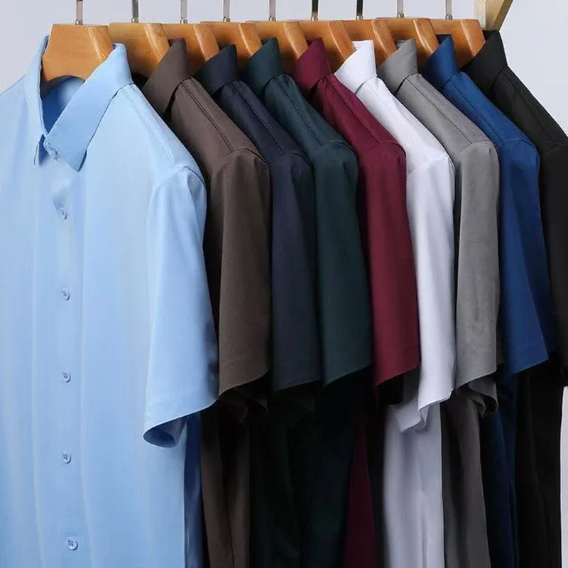 

New Men's Business Casual Shirts Solid Color Short Sleeved Shirt for Summer Fashion No Ironing Soft High Stretch Versatile Top