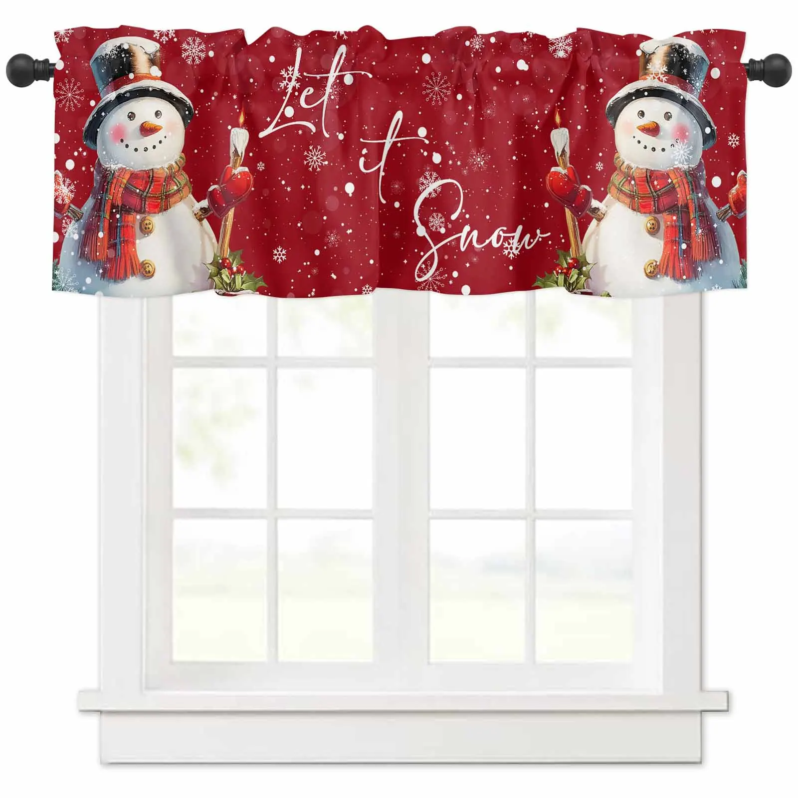 Christmas Snowman Snowflake Red Short Curtains Kitchen Cafe Wine Cabinet Door Window Small Curtains Wardrobe Curtain Home Decor