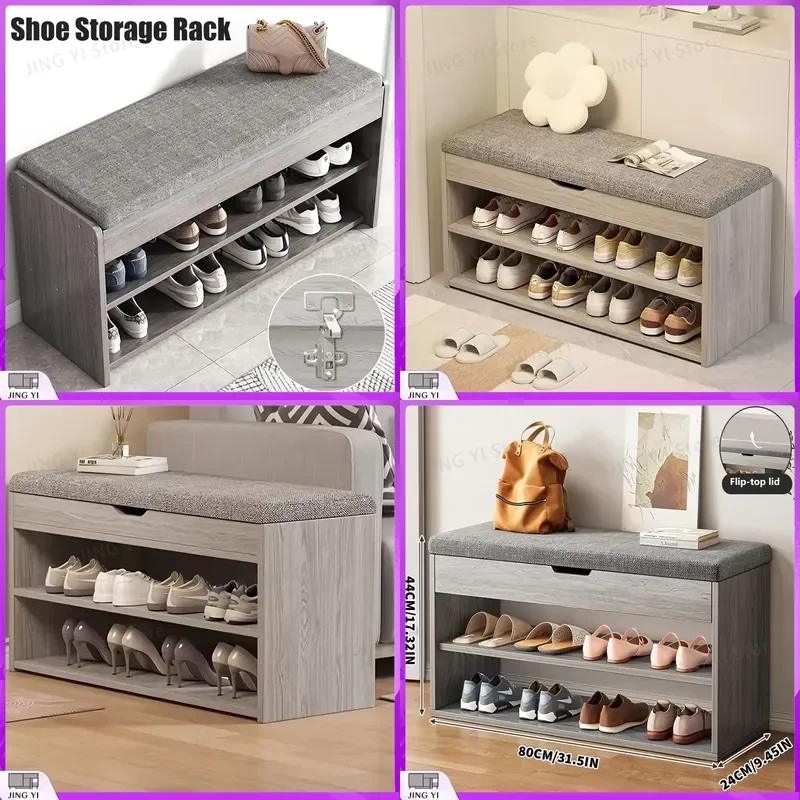 

Heavy Duty Shoe Storage Bench with Cushion Large Two Layer Shoe Rack for Entryway Hallway Living Room Shoes Organizer Cabinet
