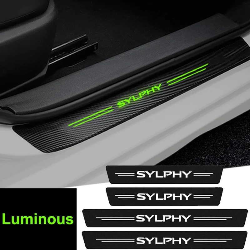 Luminous for Nissan Sylphy Carbon Fiber Car Doorsill Anti kick Stickers Threshold Strip Scuff Plate Protect Film Accessories