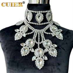 CUIER Luxury Multi-layer Large Crystal Water Drops Pendant Necklace Ladies Exaggerated Rhinestone Necklace Jewelry Drag Queen