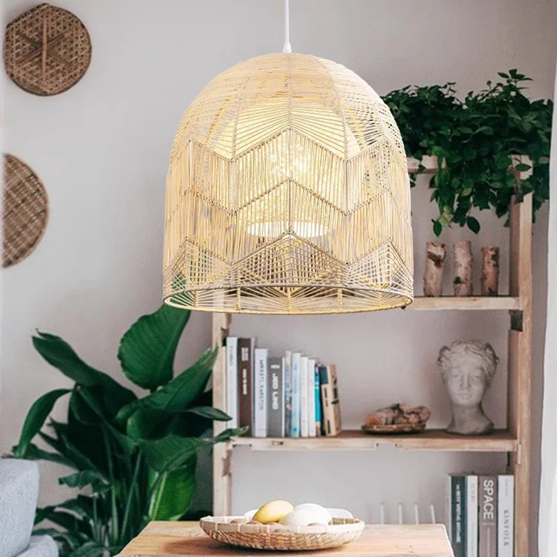 

Wabi Sabi Ratta Beige/Brown Birdcage Pendant Light Living Room Bedroom Restaurant Bar Handmade Droplight Home Decoration Lamps
