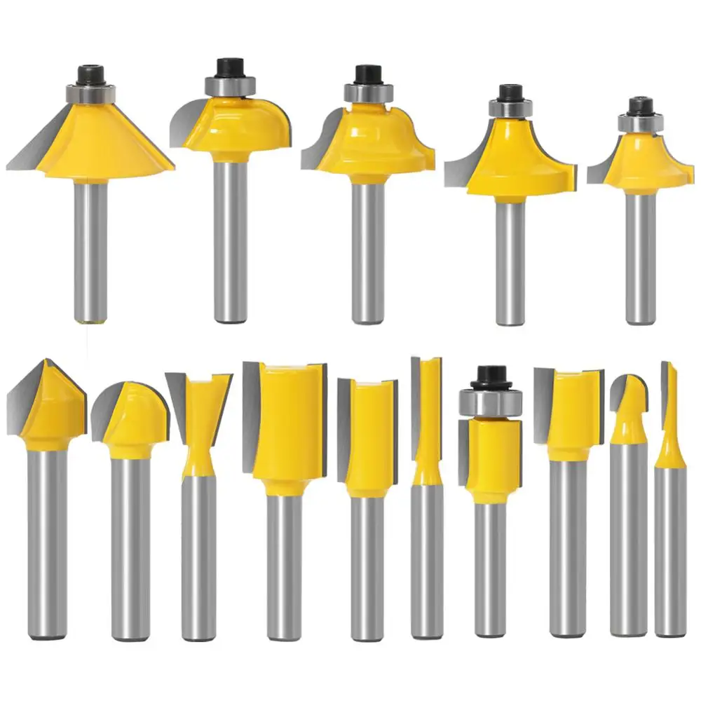

15pcs1/4inch Router Bit Set Trimming Straight Milling Cutter for Wood Bits Tungsten Carbide Cutting Woodworking