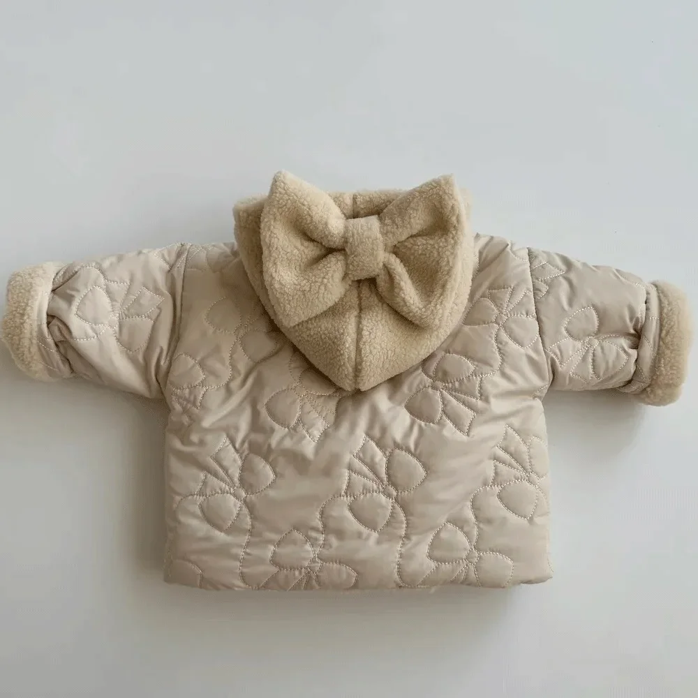 Newborn Baby Girls Lamb Fleece Coats Bowknot Autumn Winter Thicken Warm Hooded Outerwear Floral Infant Toddler Casual Jackets