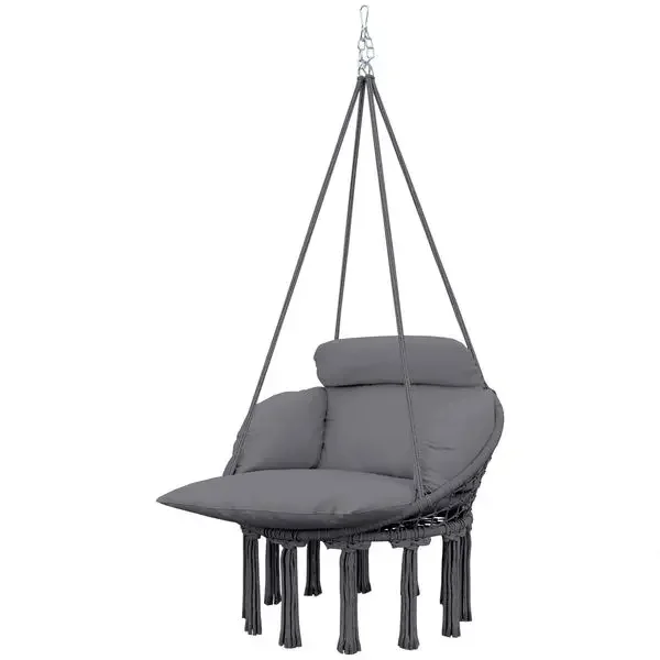 

Outsunny Hammock Swing Chair, Macrame Hanging Chair with Large Cushion, Chain, Steel Frame for Indoor Outdoor Use, Dark Gray